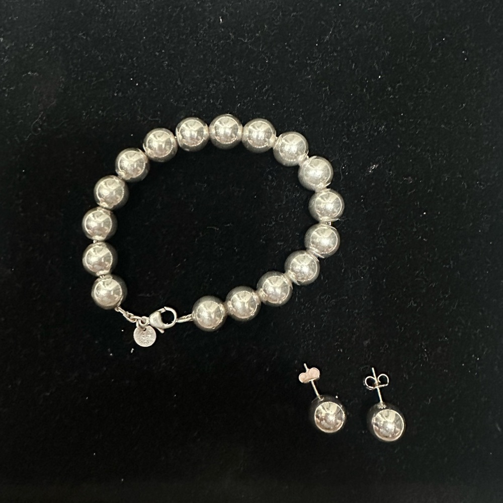 Tiffany and Co. Silver Beaded Bracelet and Earring Set